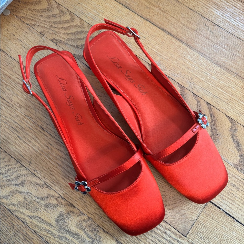 Lisa Says Gah Bright Red Slingback Heels